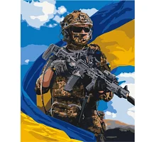 Картина за номерами Воїн ВСУ з прапором 40x50 см Оригамі (LW3268)
