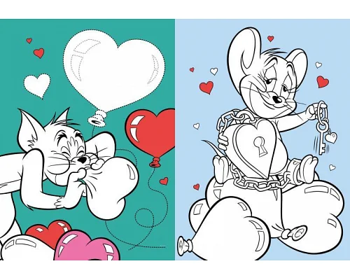 Книжка-розмальовка зі стікерами Tom and Jerry: День Святого Валентина Warner Bros. 21x29 Ідейка (LCB38)