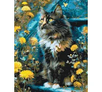 Картина за номерами Котик у кульбабах. Тварини, квіти 40*50 см Орігамі (LW3009-01)