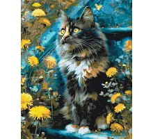 Картина за номерами Котик у кульбабах. Тварини, квіти 40*50 см Орігамі (LW3009-01)