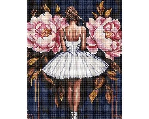 Алмазна мозаїка Балерина з рожевими півоніями art_selena_ua 40х50 Ідейка (AMO8346)