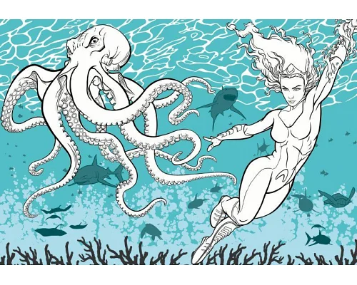 Книжка-розмальовка зі стікерами Аквамен Ідейка (LCB46)