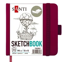 Скетчбук SANTI для графіки 12x12см 100 арк. тверда обкладинка PU 110г/м2 сливовий (743361)