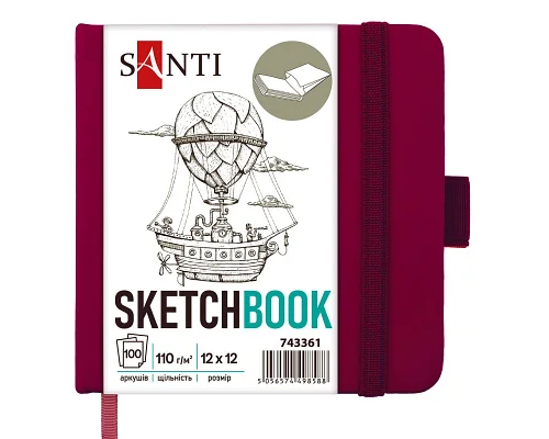 Скетчбук SANTI для графіки 12x12см 100 арк. тверда обкладинка PU 110г/м2 сливовий (743361)