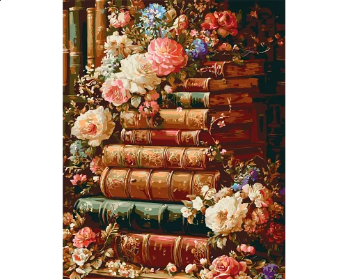 Картина за номерами Літературний сад Книги в квітах 40x50 см Орігамі (LW3173-01)