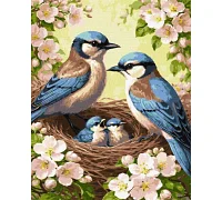 Картина за номерами Родина синиць у цвіті art_selena_ua 40х50 Ідейка (KHO6941)