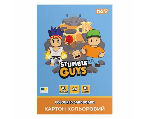 Картон кольоровий односторонній Yes Stumble Guys 10 аркушів А4 папка (955490)