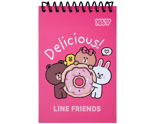 Блокнот Yes Line Friends Donut 100x150 з фігурною висічкою 60 аркушів клітинка (152248)